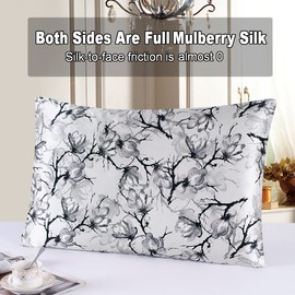 MAXFEEL 100% Pure Mulberry Silk Pillowcase with Zipper for Skin&Hair Care Both Sides Soft Breathable (Pattern02, Queen)