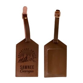 Sawnee Georgia Souvenir Leather Luggage Tag Camping Adventure Awaits Design