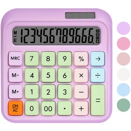 HUTUDD Mechanical Switch Calculator, Desktop Calculator, Purple Calculators Big Buttons, 12-Digits Large LCD Display, Solar & Battery Dual Power, Desk Calculators for Office Home School Basic Business