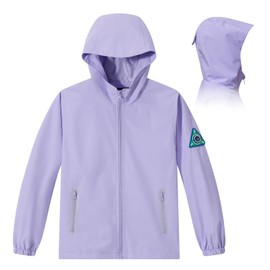 Veridra Kids Rain Jacket with Air Vents Mesh Lining, Hooded Raincoats with Extended Brim for Boys Girls Lightweight Waterproof Windbreaker Coat (Purple,5-6 Years)