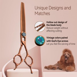 FOGOSP Thinning Shears for Dogs 58 Teeth 7.5'' Professional Blending Thinner Scissors for Dog Pet Sharp and Durable For Right Handed Groomers(7.5,Chocolate Thinner)
