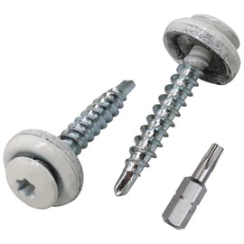 SKIR'CO Pack of 150 Roofing Screws 4.8 x 35 mm Painted Self-Drilling Screws with EPDM Washers, Torx Head (Pure White RAL 9010)