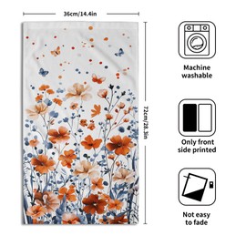 Orange Wildflowers Hand Towel Set of 2, 14x28 Inch Watercolor Botanical Floral Leaves Absorbent Soft Dish Cloth Towels for Home Kitchen Coffee Bar Guest Room Decor