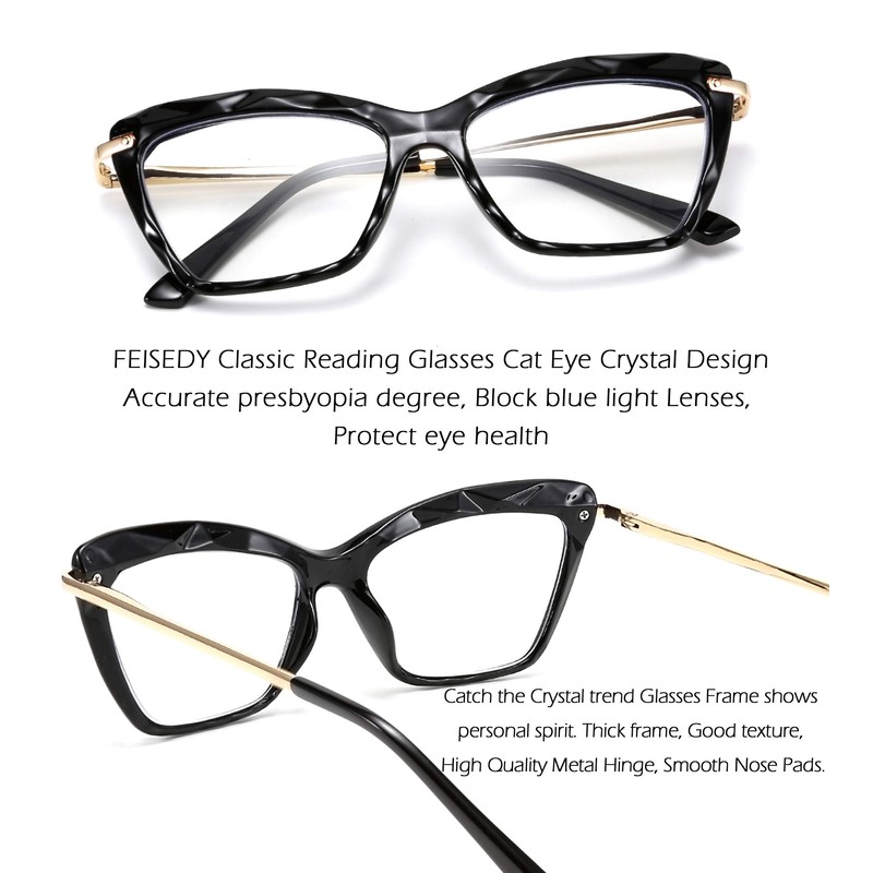FEISEDY Crystal Cat Eye Reading Glasses Blue Light Blocking Reader