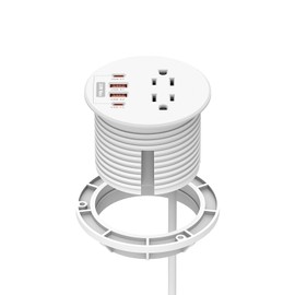 Recessed Power Grommet 3 inch with PD20W USB C Ports 2 AC Outlets,Recessed Outlet Fast Charging Station,Desk Hole Grommet Outlets,Round Desktop Power Grommet Outlet for Office,Home (White, 20W USB)