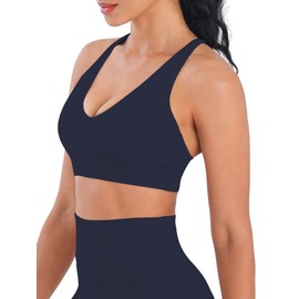 Sunzel Sports Bra for Women V Neck Criss Cross Back Running Bras Removable Cups Wirefree Padded Workout Bra Yoga Gym Ash Blue X-Small