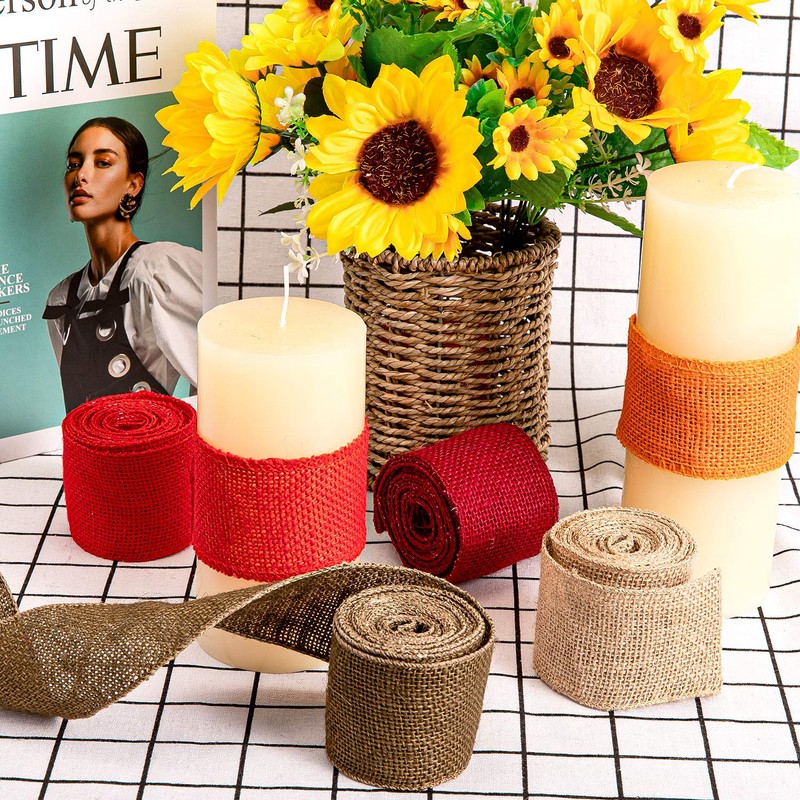 Whaline 8 Burlap Ribbon Roll - Assorted Fall Wired Wrapping,