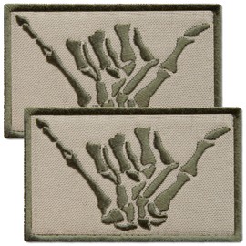 Bluyellow 2Pcs Subdued Shaka Hand Patch, Embroidered Skeleton Hand Shaka Tactical Patches for Military Backpack, Tactical Vest, Military Helmet, Dog Vest Harness, Hook and Loop Aloha, Surf Patch, 2x3