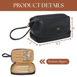 NGIL Faux Leather Cosmetic Bag for Women, Makeup Bag Organizer, Makeup Brush Storage, Portable Travel Bag for Toiletries (Solid, Black, Medium)