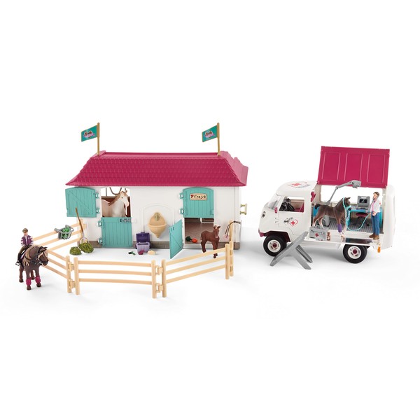 Schleich Horse Club, Horse Toys for Girls and Boys, Vet Visit in The Stable Horse Set with Horse Stable, Horse Toys, and Accessories, 39 Pieces, Ages 5+