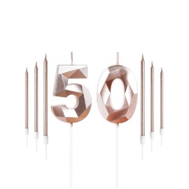 Rose Gold 50 Candle Set with 6 Long Candles - Perfect for Birthday Parties, Weddings, and Anniversaries