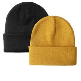 NPQQUAN 2 Packs Beanie for Men Women Winter Hats for Mens Beanie Cuffed Knit Beanies Skull Cap Black+Ginger
