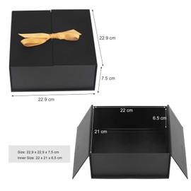 CHARMGIFTBOX Gift Box Black, 22 x 21 x 6.5 cm, 1 Piece Gift Box with Lid and Premium Ribbon for Wrapping Weddings and Birthday Gifts, Cardboard with Double Door Design