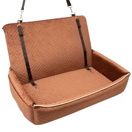 Large Dog Car Seat Under 60 lbs or 2 Small Dogs,Dog Bed for Car Back Seat with Seat Belt Fixation,The Seat Fabric Soft and Comfortable,Size is 31.5in x 20in x 21.5in,Removable and Washable.(Brown)