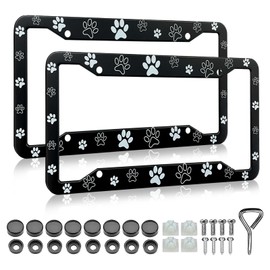 Paw Print License Plate Frame - 2 PCS Dog Paw Print License Plate Holder, Rust-Proof Aluminum Alloy Auto Parts License Plate Cover Decoration with Screws Caps for Standard 12x6 Inch