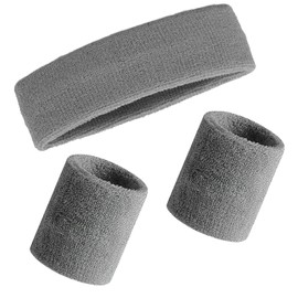 Ailiver Sweatbands Set Sports Wristbands Headbands 3 Pieces Sports Sweatband Bracelet Headbands for Football Basketball Tennis Gymnastics (Grey)