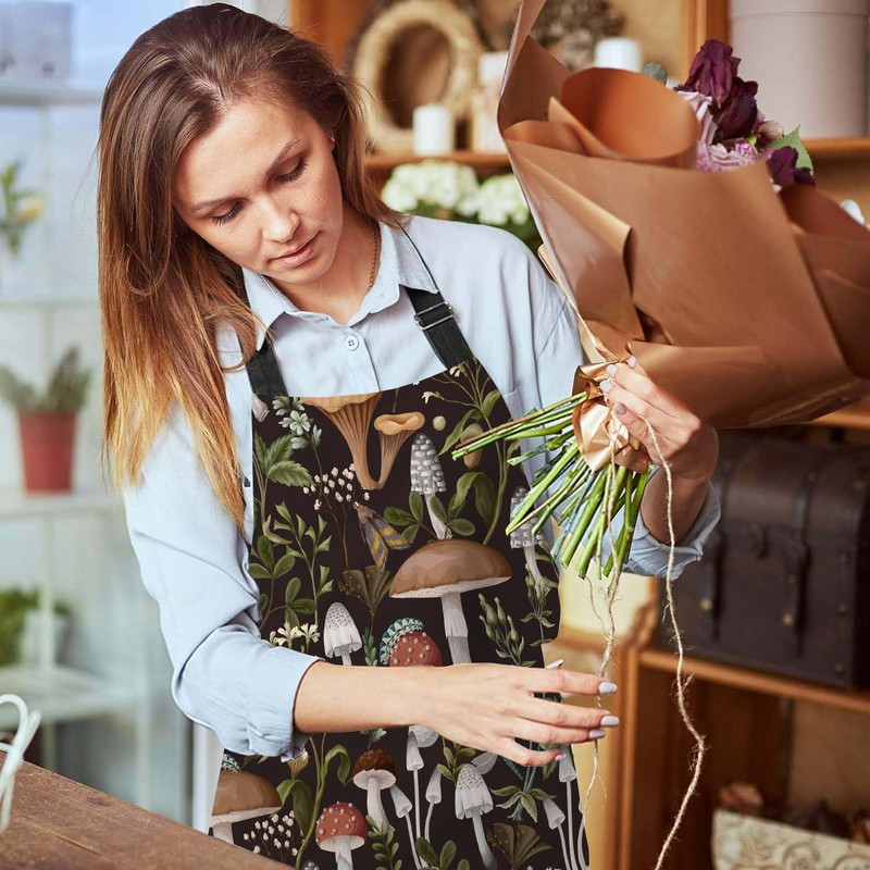 BGBDEIA Mushrooms Berries Apron Adjustable Neck Bib Apron for Men