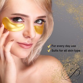 Bisou Bisou Bisou 16 Pairs 24K Gold Under Eye Patches with 2 pieces of Lip Mask | Anti-Aging Eye Mask | Under Eye Mask Dark Circles and Puffiness | Wrinkles Patches with Hydrogel | Collagen Eye Pad