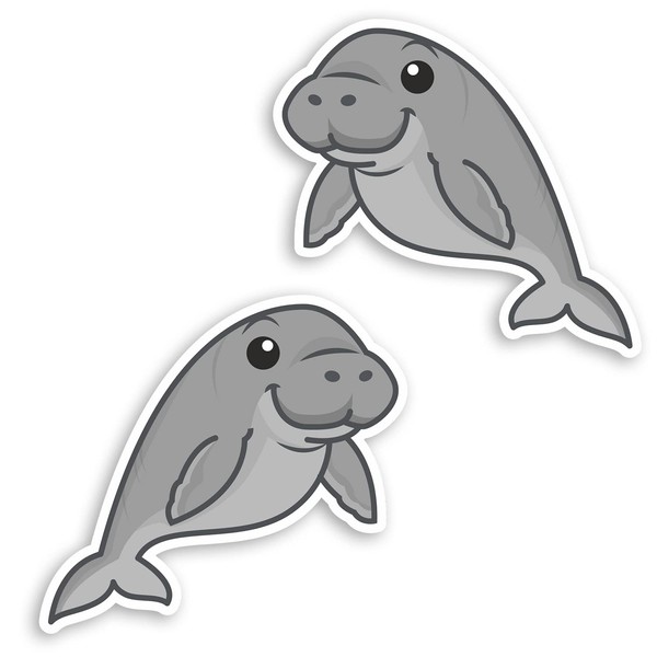 2 x 10cm Cute Manatee Vinyl Stickers - Sea Cow