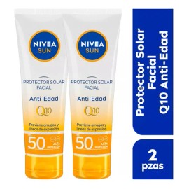 Pack x2 Protector Solar Facial Nivea Sun Anti Edad Q10 Fps50