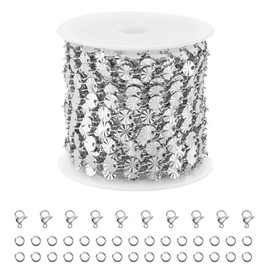 Kyutong 5 Meters Embossed Circle Chain for Jewelry Making Silver Craft Jewelry Roll Stainless Steel Chains Bulk with Clasps for Men Women Make Necklace Bracelet Handcrafts
