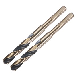 sourcing map 2pcs Reduced Shank Twist Drill Bits 13mm Black Nitride & Gold Titanium Coated High Speed Steel 4341 with 10mm Shank for Stainless Steel Alloy Metal Plastic Wood