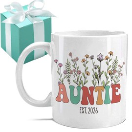 Gououoii Wildflowers Auntie Mug - Promoted to Auntie Est 2026 - Aunt to Be Gift - Pregnancy Announcement Gift for Best Friend - New Aunt Mug - Mother's Day Gifts for Aunts