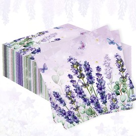 40PCS Purple Lavender Napkins Purple Flower Tea Party Napkin Wildflower Party Decorations for Wedding Baby Shower Bridal Shower