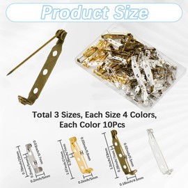 SOFPLATE 1 Box 120Pcs 12 Styles Silver Bar Pin Brooch Clasp Pin Backs Gold Metal Colorful Tone Iron Safety Secure Locking Badge Findings Accessories for Jewelry Badges Bars Name Tags DIY Making Crafts