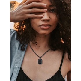 ChainsHouse Rune Necklace for Men Women Stainless Steel Necklace with Onyx/Ruby/Emerald/Sapphire Stone Viking Rune Pendant Protection Amulet Fashion Jewellery for Men Women, Stainless Steel, Onyx