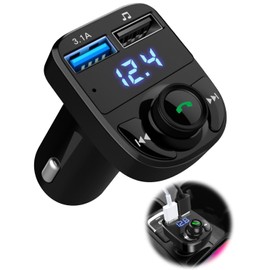 Car Wireless Bluetooth 5.2 FM Transmitter with 2 USB Fast Charger 5V/3.1A and 1A Ports, Mp3 Audio Music Stereo Adapter with Built-in MIC Hands-Free Calling Support SD TF Card USB Disk