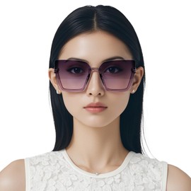 [OCCI CHIARI] Women's Plus Size Square Sunglasses Half Frame Design Polarized Lenses for Driving Comfort, purple, L