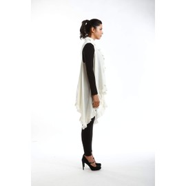 SONA G DESIGNS Solid Color Fall Winter Ruffle Edge Vest Shawl (White)