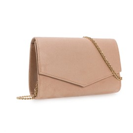 IXEBELLA Women Evening Bag Dressy Clutch Handbag Faux Suede Purse for Wedding (Nude)
