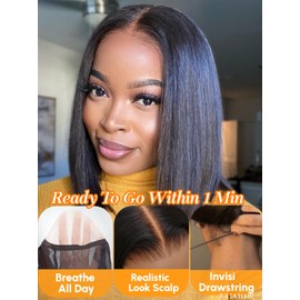 Julia Hair 10 Inch Straight BOB Wig 7x5 HD Lace Closure Glueless Bye Bye Knots Wigs With Drawstring Pre plucked Pre Cut Natural Human Hair Bleached Invisible Knots Frontal Wig Put on and Go