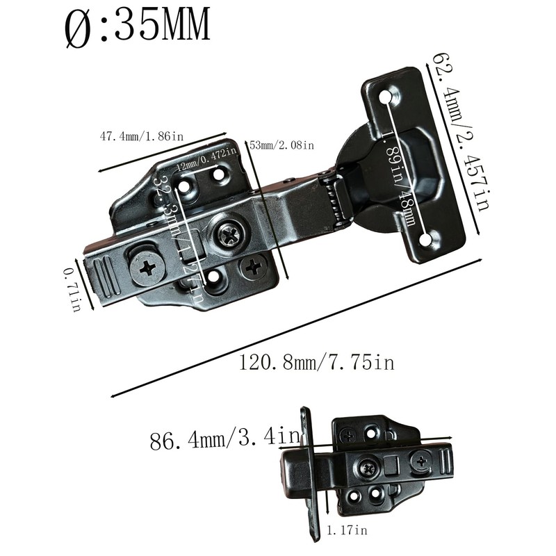 2 Pack Half Cover Hinge Gun Black, Suitable for Frameless