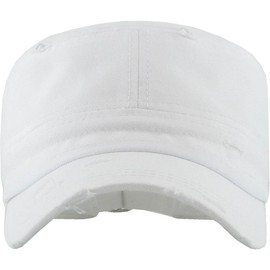 Distressed Womens Mens Vintage Military Style Army Cadet Hat - White