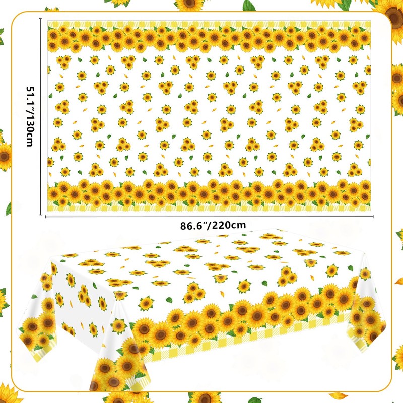 3 Pcs Sunflower Tablecloth Yellow Floral Party Table Cloth Rectangle