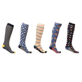 5 Pairs Ladies Design Long Wellington Boot Socks - Women's Cotton Rich Welly Socks - Walking Hiking Thermal Wellie Socks - UK Shoe Size 4-8 (UK, Numeric, 4, 8, Regular, Regular, Style 3)