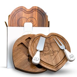 KAITON CRAFT Charcuterie Boards - Wooden Cheese Server Tray with Knife Set, Chauratri Serving Gift for Mothers Day, Anniversary, Party & Kids, Food Tabla de Quesos (Heart Shape)