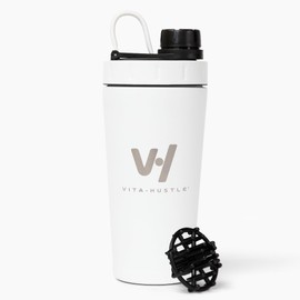 VitaHustle Stainless Steel Shaker Cup with Twist Off Cap, Leakproof, Blender Ball, Perfect for Protein Shakes or Post Workout, Fits Car Cup Holder, BPA Free, 20 oz (White)