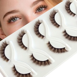 Brown Lashes Strips False Eyelashes D-Curl 12mm Short Fluffy Cat Eye Lashes