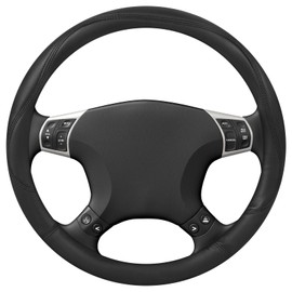 GLOSKIN Leather Steering Wheel Cover, Car Steering Wheel Cover, 37-38 cm Steering Wheel Cover, Non-Slip Protection, General, Black