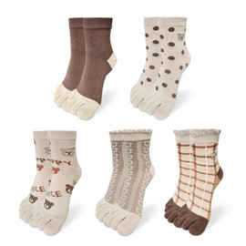 HOMSSEM Womens Girls Toe Socks Five Fingers Cute Socks Colorful Ankle Socks Athletic Running Socks Toe Seperated Socks (Teddy Bear 5Pair)