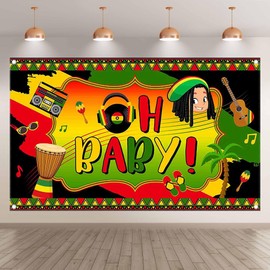 ZTHMOE Fabric 72x43inch Jamaica Baby Shower Backdrop Palm Tree Reggae Music Photography Background Summer Birthday Party Decorations Kids Newborn Photo Booth Banner