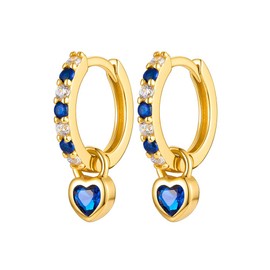TOFBS Earrings for Women Sweet Heart Gold Hoop Earrings Collection Rainbow Zircon Mosaic Gemstone Circle Huggie Diamond 925 Silver Earrings Jewelry Gifts Blue