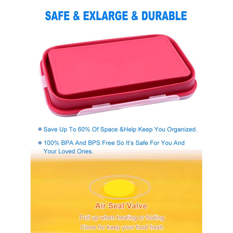 FUSMYE Extra Large Collapsible Silicone Food Storage Containers With Lids,