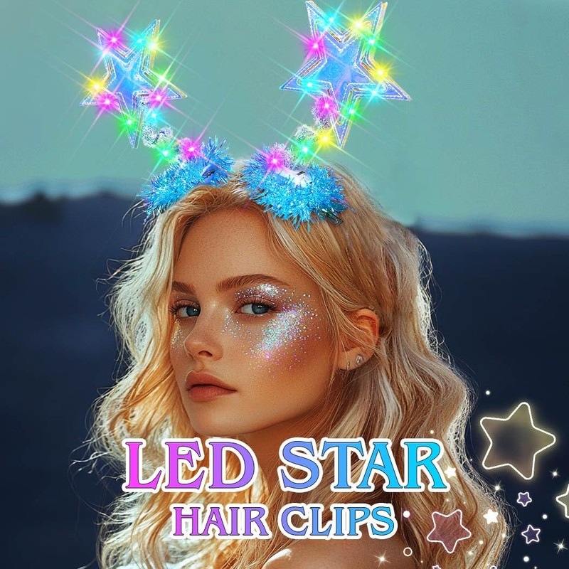 JONKY Light Up Star Hair Clips LED Headpiece Glow Cosplay