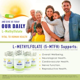 Our Daily Vites L-Methylfolate 1mg / 1000 mcg Maximum Strength Active Folate, 5-MTHF, Filler Free, Gluten Free, Non-GMO, Vegetarian Capsules 90 Count (Pack of 1)