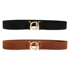 YSDYY 2 Pcs Women'S Belts, Fashion Belts, Elastic Belts, Adjustable Belts, Gold Flat Buckle Skinny Belts, Dress Belts
